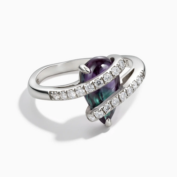 925 Sterling Silver Pear Alexandrite Wrap Ring - Orbit Front View