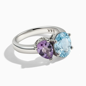 925 Sterling Silver Pear Amethyst & Oval Aquamarine Toi et Moi Ring - Twin Reverie Front View