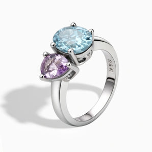 925 Sterling Silver Pear Amethyst & Oval Aquamarine Toi et Moi Ring - Twin Reverie Side View