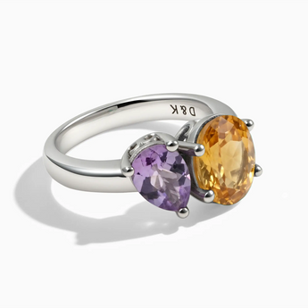 925 Sterling Silver Pear Amethyst & Oval Citrine Toi et Moi Ring - Twin Reverie Front View