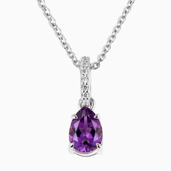 925 Sterling Silver Pear Amethyst Pendant Necklace - Ocean Tear Front View