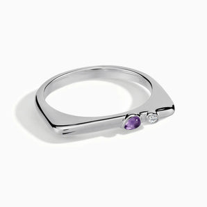925 Sterling Silver Pear Amethyst Puzzle Stacking Ring - Minimal Calm Front View