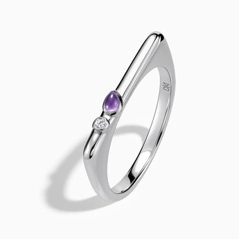 925 Sterling Silver Pear Amethyst Puzzle Stacking Ring - Minimal Calm Side View