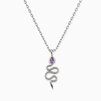 925 Sterling Silver Pear Amethyst Serpent Pendant Necklace Meander Front View