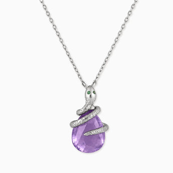 925 Sterling Silver Pear Amethyst Serpent Wrap Necklace Wild Oath Front View