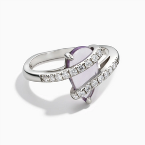 925 Sterling Silver Pear Amethyst Wrap Ring - Orbit Front View