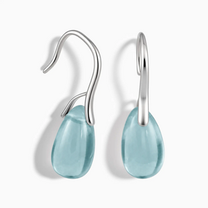 925 Sterling Silver Pear Aquamarine Dangle Earrings - Dew Arc Front View