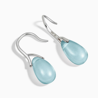 925 Sterling Silver Pear Aquamarine Dangle Earrings - Dew Arc Side View