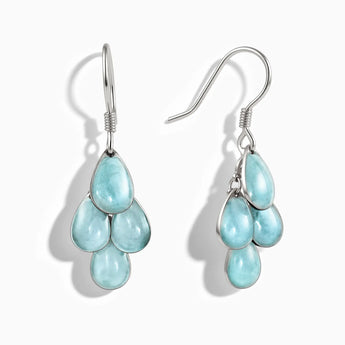 925 Sterling Silver Pear Aquamarine Dangle Earrings - Petal Rain Front View