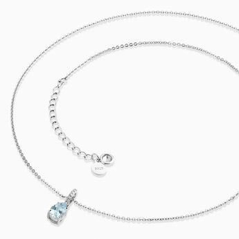 925 Sterling Silver Pear Aquamarine Pendant Necklace - Ocean Tear Side View