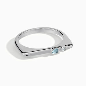 925 Sterling Silver Pear Aquamarine Puzzle Stacking Ring - Minimal Calm Front View