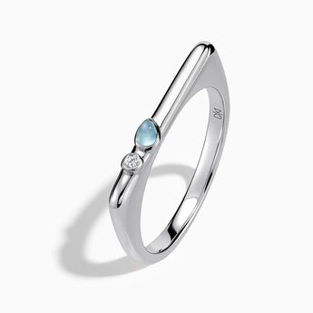 925 Sterling Silver Pear Aquamarine Puzzle Stacking Ring - Minimal Calm Side View