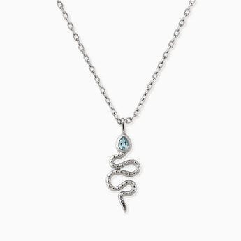 925 Sterling Silver Pear Aquamarine Serpent Pendant Necklace Meander Front View