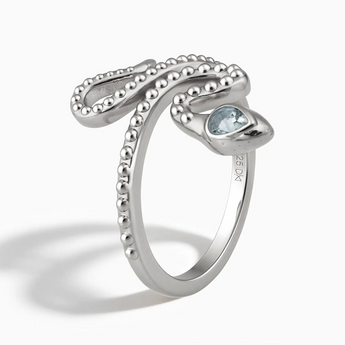925 Sterling Silver Pear Aquamarine Serpent Ring - Mystic Coil Side View
