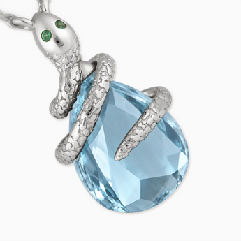925 Sterling Silver Pear Aquamarine Serpent Wrap Necklace Wild Oath Detail View