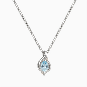 925 Sterling Silver Pear Aquamarine Swirl Necklace - Eternal Flowline Front View
