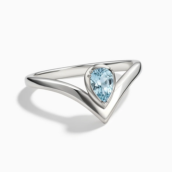 925 Sterling Silver Pear Aquamarine V Band Ring - Chevron Front View