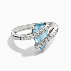925 Sterling Silver Pear Aquamarine Wrap Ring - Orbit Front View