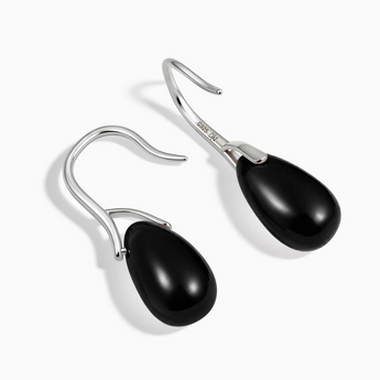 925 Sterling Silver Pear Black Onyx Dangle Earrings - Dew Arc Side View