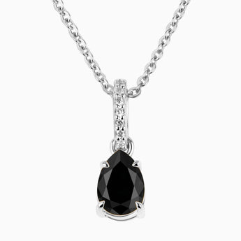 925 Sterling Silver Pear Black Onyx Pendant Necklace - Ocean Tear Front View