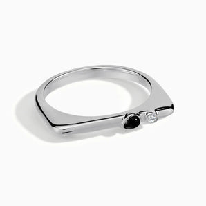 925 Sterling Silver Pear Black Onyx Puzzle Stacking Ring - Minimal Calm Front View