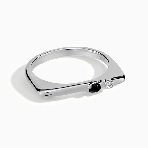 925 Sterling Silver Pear Black Onyx Puzzle Stacking Ring - Minimal Calm Front View
