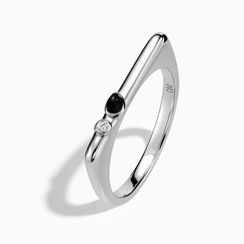 925 Sterling Silver Pear Black Onyx Puzzle Stacking Ring - Minimal Calm Side View
