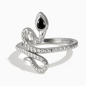 925 Sterling Silver Pear Black Onyx Serpent Ring - Mystic Coil Front View