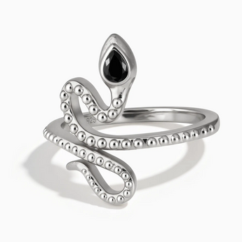 925 Sterling Silver Pear Black Onyx Serpent Ring - Mystic Coil Front View