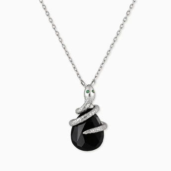 925 Sterling Silver Pear Black Onyx Serpent Wrap Necklace Wild Oath Front View