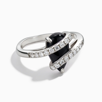 925 Sterling Silver Pear Black Onyx Wrap Ring - Orbit Front View