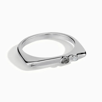 925 Sterling Silver Pear Black Rutilated Quartz Puzzle Stacking Ring - Minimal Calm Front View