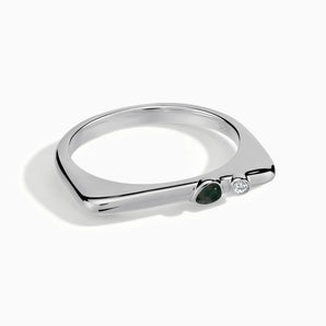 925 Sterling Silver Pear Bloodstone Puzzle Stacking Ring - Minimal Calm Front View
