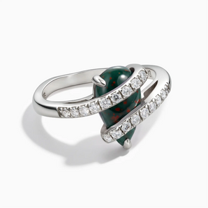 925 Sterling Silver Pear Bloodstone Wrap Ring - Orbit Front View