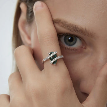 925 Sterling Silver Pear Bloodstone Wrap Ring - Orbit Model Shot