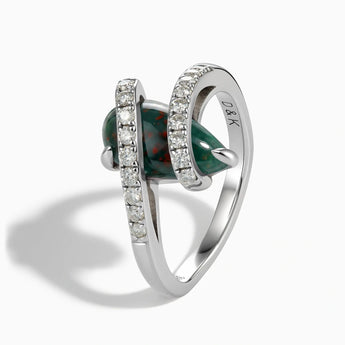 925 Sterling Silver Pear Bloodstone Wrap Ring - Orbit Side View