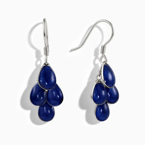 925 Sterling Silver Pear Blue Sapphire Dangle Earrings - Petal Rain Front View