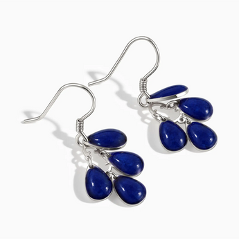 925 Sterling Silver Pear Blue Sapphire Dangle Earrings - Petal Rain Side View