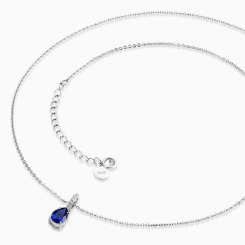 925 Sterling Silver Pear Blue Sapphire Pendant Necklace - Ocean Tear Side View