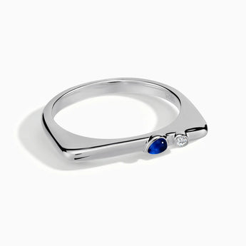 925 Sterling Silver Pear Blue Sapphire Puzzle Stacking Ring - Minimal Calm Front View