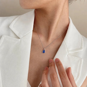 925 Sterling Silver Pear Blue Sapphire Reversible Necklace - Inner Heart Model Shot