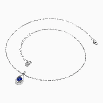 925 Sterling Silver Pear Blue Sapphire Reversible Necklace - Inner Heart Side View