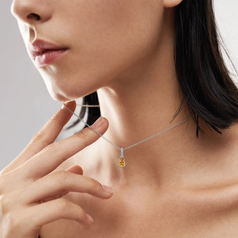 925 Sterling Silver Pear Citrine Pendant Necklace - Ocean Tear Worn View