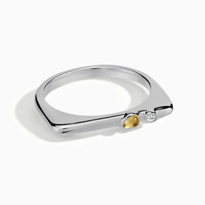 925 Sterling Silver Pear Citrine Puzzle Stacking Ring - Minimal Calm Front View