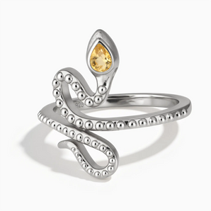 925 Sterling Silver Pear Citrine Serpent Ring - Mystic Coil Front View