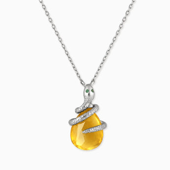 925 Sterling Silver Pear Citrine Serpent Wrap Necklace Wild Oath Front View