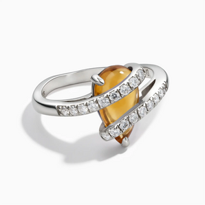 925 Sterling Silver Pear Citrine Wrap Ring - Orbit Front View