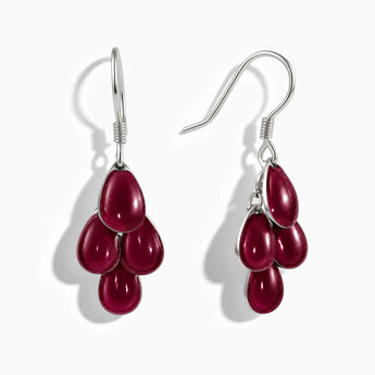 925 Sterling Silver Pear Garnet Dangle Earrings - Petal Rain Front View