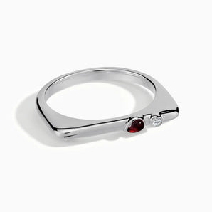 925 Sterling Silver Pear Garnet Puzzle Stacking Ring - Minimal Calm Front View