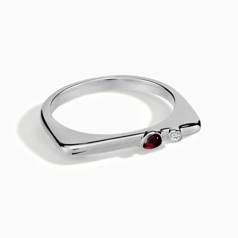 925 Sterling Silver Pear Garnet Puzzle Stacking Ring - Minimal Calm Front View